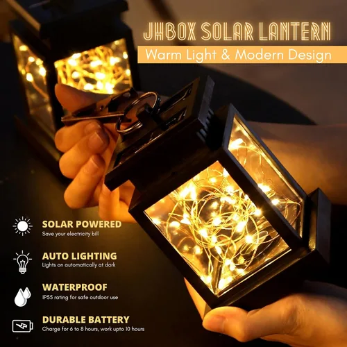 Vista 3 de Faroles solares colgantes impermeables para exteriores, paquete de 4, luces solares para exteriores, 30 LED, faroles para exteriores alimentados por
