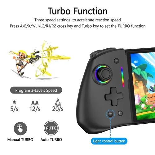 Vista 4 de RREAKA Wireless Switch Controllers for Nintendo SwitchOLED Controller, Ergonomic Handheld Mode Controller with 9 Lights Color, One Piece Joypad