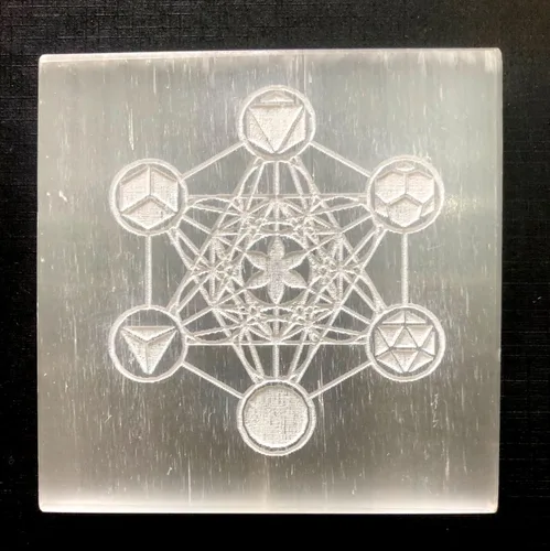 Vista 2 de Placa de reiki de carga de selenita natural, cristal curativo Feng Shui, regalo de piedras preciosas para meditación, bienestar, hecho a mano