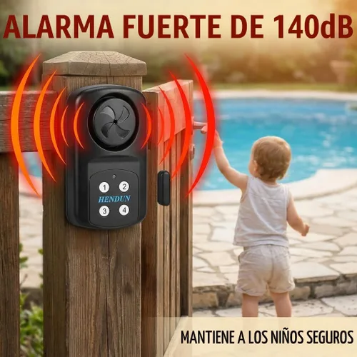 Vista 4 de HENDUN Alarma de puerta al aire libre con teclado remoto, impermeable IP67, alarma de puerta de piscina enterrada, sensor de alarma de puerta, 140