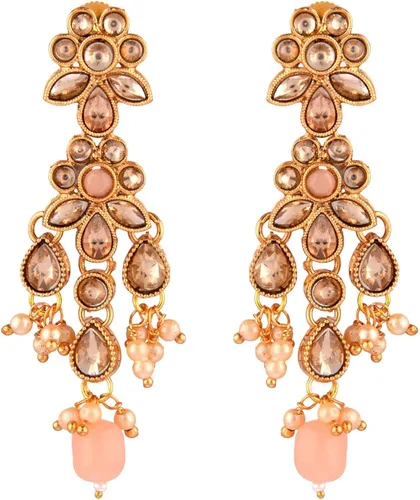 Vista 7 de Efulgenz Indian Jewelry Choker Necklace Maang Tikka Earrings Bollywood Wedding Crystal Kundan Necklace Earrings Head Chain Set