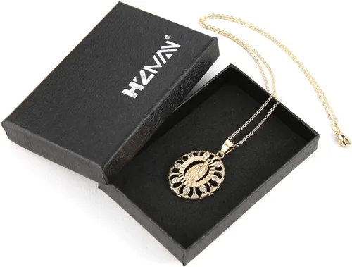 Vista 6 de HZMAN 14K Gold Plated Virgin Mary Necklace for Women Girls Cubic Zirconia Halo Dainty Classic Our Lady of Guadalupe Amulet Pendant Jewelry Gift