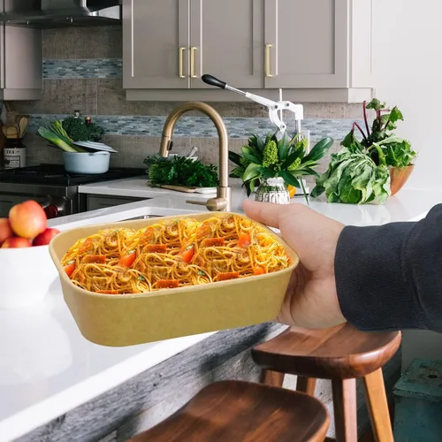 Vista 9 de Recipiente desechable de 17 onzas con tapas, 50 juegos de tazones de papel para acai compostables para fideos de sopa, aptos para microondas