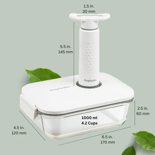 Vista 2 de PrepSealer Recipiente de vacío de vidrio para ahorrar alimentos con bomba manual para mantener los alimentos frescos, preparación de comidas, adobo