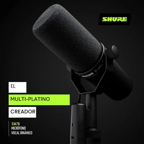 Vista 7 de Shure SM7B Micrófono dinámico vocal – Micrófono de estudio XLR para podcasting, grabación, transmisión, radiodifusión y juegos – Sonido suave