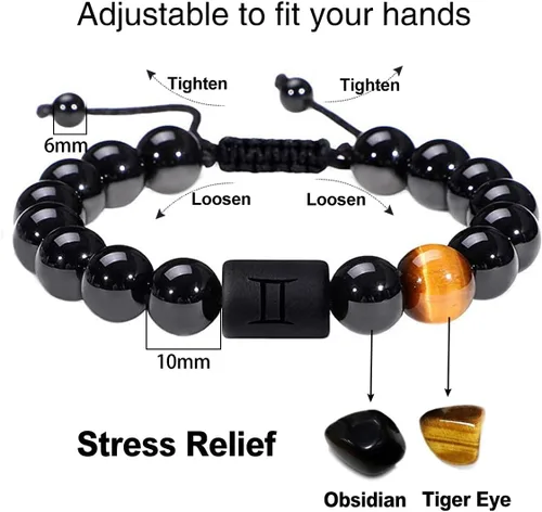 Vista 66 de SUMMER LOVE Father's Day Gifts Zodiac Bracelet for Men Women 10mm Natural Black Onyx Stone Star Sign Constellation Beaded Protection Bracelet