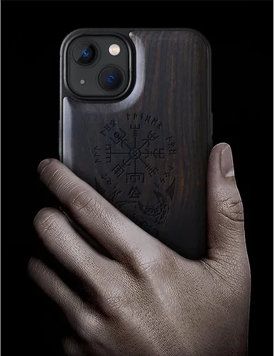 Vista 2 de Carveit Funda magnética de madera para iPhone 13 [madera real dura y TPU suave], funda protectora híbrida de madera única y elegante a prueba