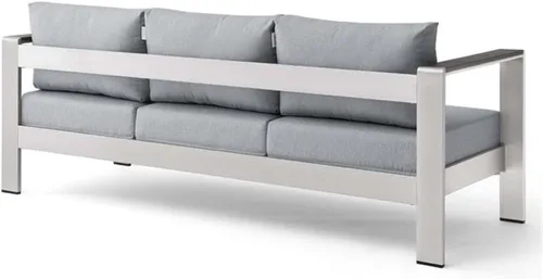 Vista 6 de Modway Sofá de aluminio y tela para patio al aire libre Shore en plata/gris