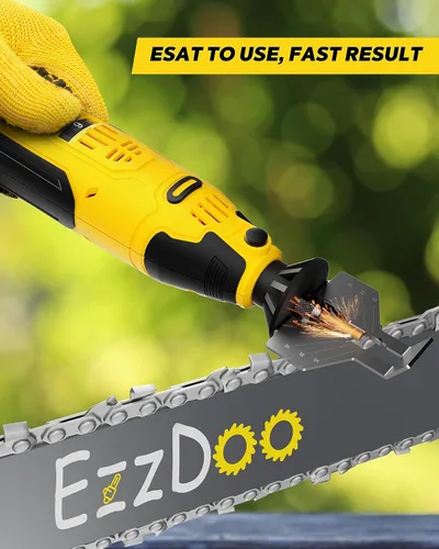 Vista 6 de EzzDoo Kit Afilador de Motosierra Eléctrico Inalámbrico - Herramienta Portátil de Afilado de Cadena de Motosierra de 12V con 6 Brocas de Diamante