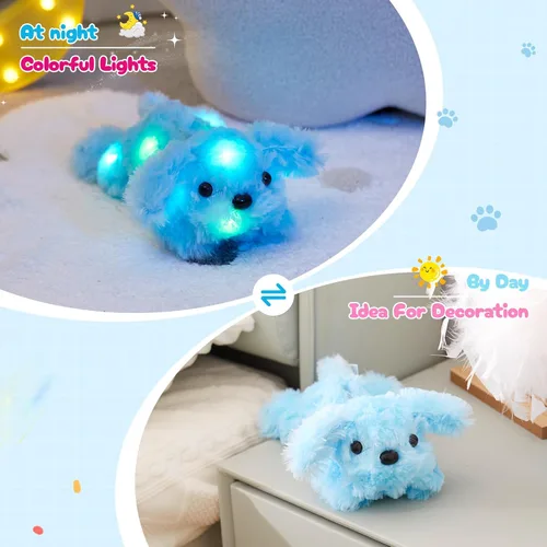 Vista 3 de WEWILL Cachorro azul iluminado de 10 pulgadas con luz LED con luz nocturna colorida, juguete de peluche suave, regalo para niños en Navidad