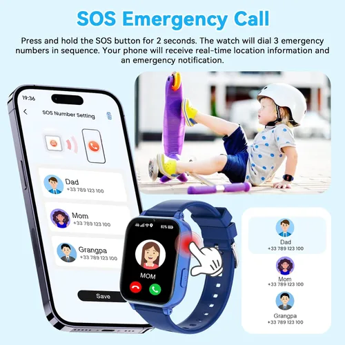 Vista 6 de Reloj inteligente 4G para niños, reloj inteligente para niños y niñas de 4 a 12 años con llamadas, SOS, controles parentales, juegos, cámara