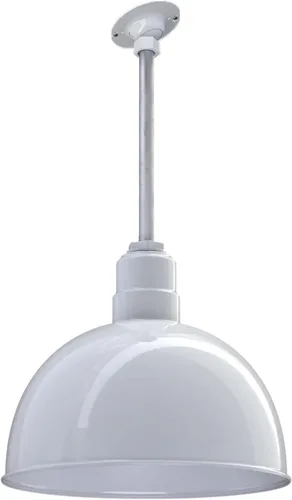 Vista 64 de Steel Lighting Co. Colgante de cuenco rosa Lámpara montada en el techo Cúpula de 15 pulgadas vástago de 12 pulgadas Estilo granero de acero