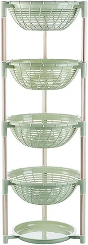 Vista 2 de Cesta de almacenamiento de plástico multifuncional para piso, trípode para cocina, verduras y frutas, estante de drenaje (azul, 4 capas)
