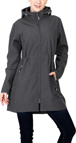 Vista 7 de 33,000ft Chaqueta de Lluvia Impermeable para Mujer de Softshell Largo con Capucha y Forro de Forro Polar, Cortavientos