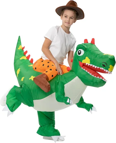 Vista 3 de Fasyou Inflatable Dinosaur Costumes for kids, Inflatable Costume Dinosaur Riding a T-Rex Air Blow-up Halloween Costumes for Boys Girls Riding Funny