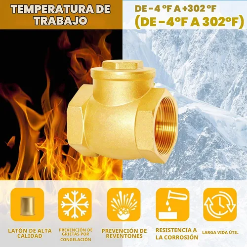 Vista 5 de Válvula de retención horizontal de 1" NPT, latón, rosca hembra resistente