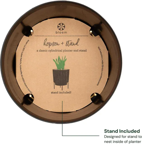 Vista 4 de Bloem Hopson Maceta decorativa de resina con soporte de metal, maceta de 6" para interiores y exteriores con soporte de metal dorado, negro