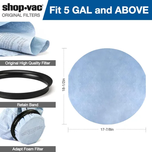 Vista 3 de Shop-Vac 90107 Filtro de disco de papel reutilizable para la mayoría de aspiradoras Shop-Vac en húmedo/seco de 5 galones y más, piezas de repuesto