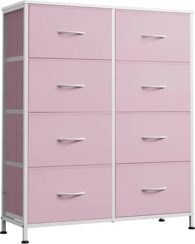 Vista 29 de WLIVE Torre de almacenamiento de tocador de 8 cajones de tela beige Bouclé para dormitorio