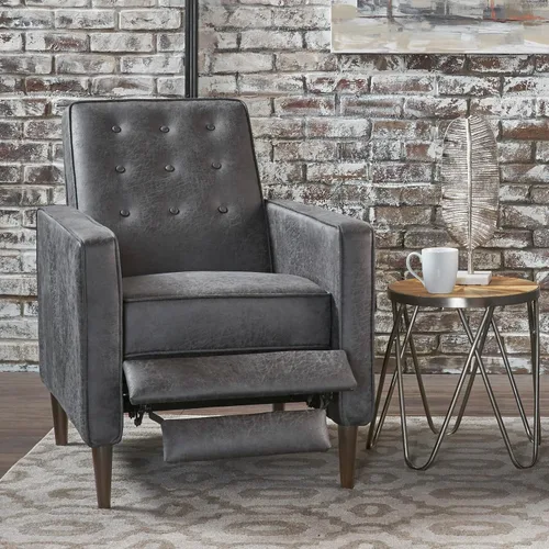 Vista 4 de GDFStudio Macedonia - Sillón reclinable de tela con respaldo copetudo, moderno Pizarra / Espresso oscuro