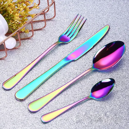 Vista 10 de 4pcs Set Cutlery Dinnerware 304 Stainless Steel Flatware Set Tableware Dinner Spoon Fork Knife Flatware Serving Sets (Black)