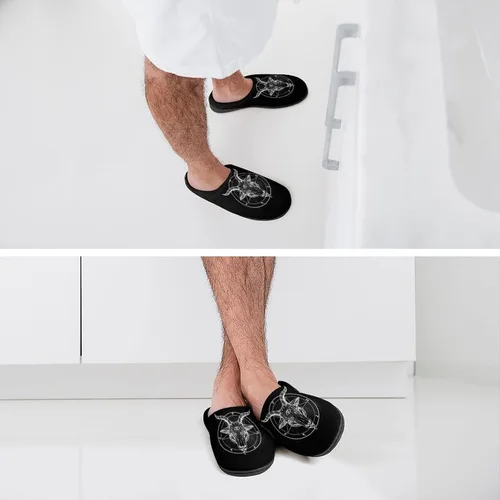 Vista 6 de Pentagram with Demon Baphomet Satanic Goat - Pantuflas de algodón para hombre, de espuma viscoelástica suave, para interiores y exteriores