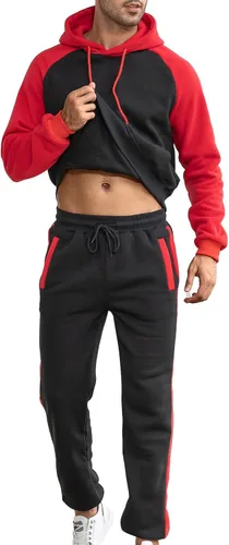 Vista 2 de Conjunto deportivo de 2 piezas para hombre, sudadera casual con capucha para hombre, atlético, deportivo, manga larga, conjunto de traje para trotar