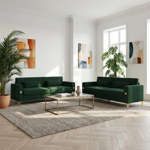 Vista 14 de Sofá de terciopelo de 85.63 pulgadas, moderno sofá biplaza con almohadas, juego de 2 para sala de estar, dormitorio, muebles de apartamento con Beige