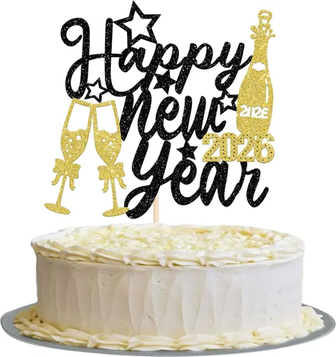 Vista 11 de 1 paquete de decoración para tartas con purpurina de fuegos artificiales para 2026 Año Nuevo 2026, decoración para pasteles de bienvenida 2026