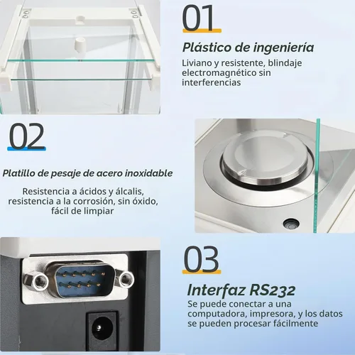 Vista 4 de Báscula de laboratorio de precisión de 0.00 oz, balanza analítica, balanza electrónica de laboratorio con pesos digitales e interfaz RS232