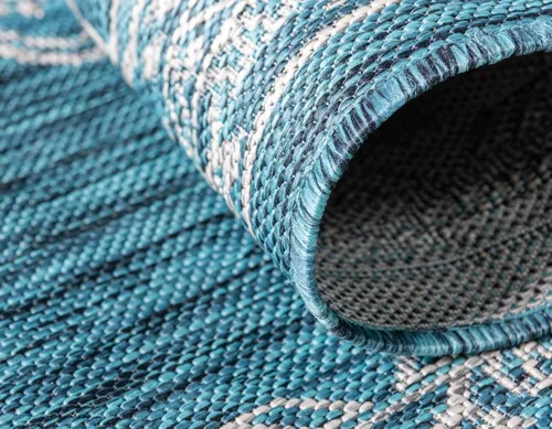Vista 6 de Unique Loom Alfombra de la colección tradicional para exteriores, antigua (4 pies 1 pulgada, redonda, verde azulado/gris)