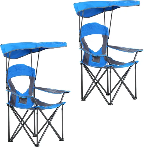Vista 15 de ALPHA CAMP Silla de camping de gran tamaño con toldo de sombra, sillas de césped plegables