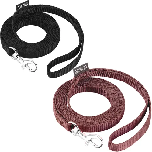 Vista 44 de AMAGOOD 6 pies de correas para cachorros/perros, correa de estilo tradicional resistente con gancho de cuello fácil de usar, correa para perros Negro