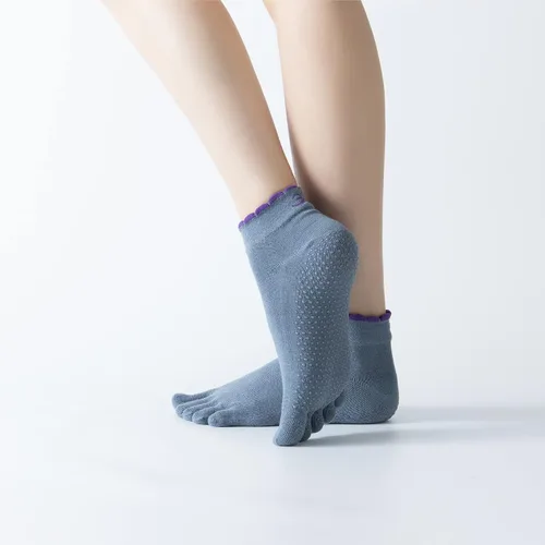 Vista 60 de Calcetines de yoga con dedos de pilates con empuñaduras para mujer, antideslizantes, acolchados, florales, calcetines tobilleros para baile de ballet