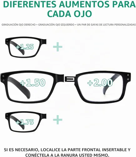 Vista 4 de (Debe comprar ambos ojos) Negro Ojo Izquierdo +0.00 Gafas de lectura con diferente fuerza para cada ojo Negro