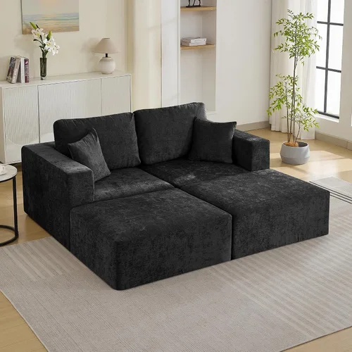 Vista 16 de WUTUTUEE Sofá modular en forma de U de 115 pulgadas, sofá modular modular de 3 plazas con 2 otomanas móviles, sofá cama convertible de pana con Beige
