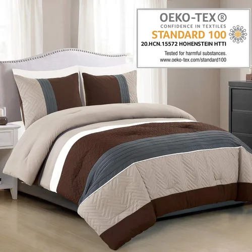 Vista 2 de WPM - Juego de edredón de 2 piezas de diseño moderno, multicolor, gris, café, marrón, beige, gris topo, decoración de ropa de cama alternativa