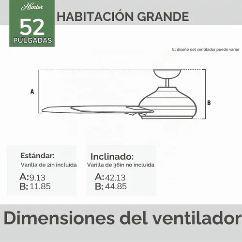 Vista 7 de Hunter 51697 - Ventilador de techo para interiores de 52 pulgadas con luz LED y control remoto, ventilador de techo blanco, montaje estándar, 5