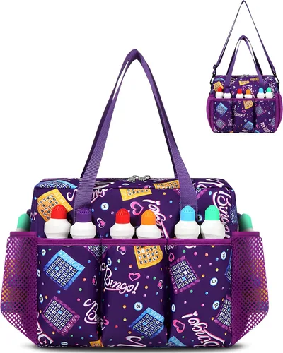 Vista 11 de Bolsa de Bingo con Bolsillos para Marcadores Casino Accesorios de Juego de Bingo para Adultos Mayores Negro