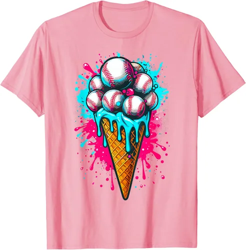 Vista 49 de Camiseta de béisbol de acuarela de helado de béisbol