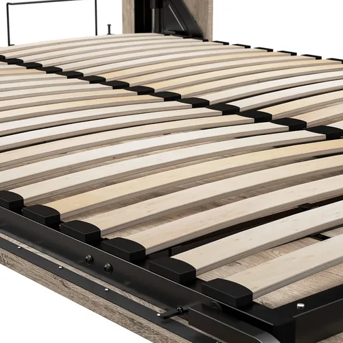 Vista 9 de Bestar Pur Queen Cama Murphy con gabinetes de almacenamiento de armario, marrón rústico de 115 pulgadas, arreglo para dormir que ahorra espacio
