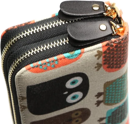 Vista 5 de LATH.PIN Cartera con cremallera para mujer, diseño de búho, monedero de lona con bolsillo para monedas y correa, Cute Owl, Cartera Rfid