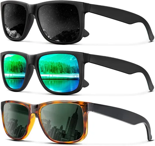 Vista 26 de KALIYADI Sunglasses Men Polarized Sun glasses for Mens Womens Classic Matte Black Frame UV Protection 3pack negro + negro + amarillo + amarillo