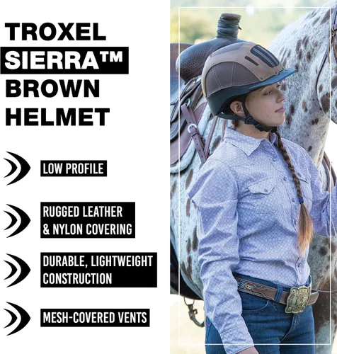 Vista 2 de Troxel Sierra Rugged Horse Riding Helmet, Low-Profile, Self-Adjustable Design, Safety Horseback Riding Gear Marrón