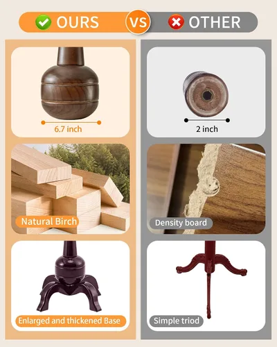 Vista 4 de Perchero de madera, perchero independiente de madera maciza con 11 ganchos, perchero de diseño creativo con aspecto de rama de árbol, perchero