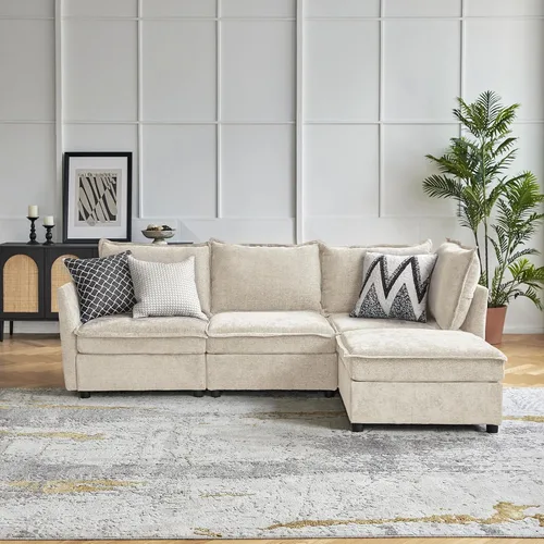 Vista 20 de HULALA HOME Sofá seccional modular, sofá grande en forma de U de 8 asientos con otomano de almacenamiento, sofá cómodo de chenilla con asiento