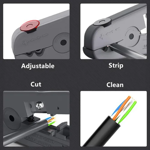 Vista 7 de Yankok [Herramienta de corte y pelado de cables S501B] Gris con profundidad de hoja ajustable para UTP, FTP, STP, CAT5/5e CAT6/6a Ethernet, cables
