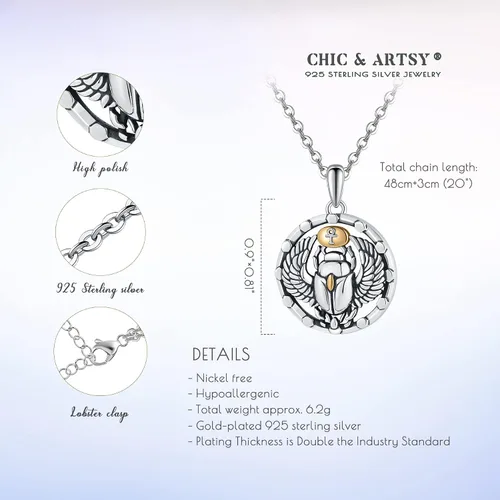Vista 5 de CHIC ARTSY - Collar de plata de ley 925 con colgante de elefante, escarabajo, unicornio, delfín, regalo para amantes de los animales
