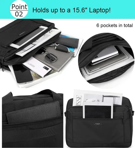 Vista 3 de Bolsa para laptop de 15.6 pulgadas para hombres y mujeres, impermeable, bolso de hombro para computadora, para negocios, oficina, trabajo, viajes