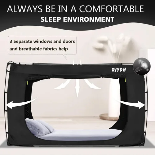 Vista 2 de RIYDH Tienda de campaña para cama tamaño individual XL para adultos y niños, diseño original, tienda de campaña portátil de ensueño para interiores